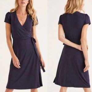 Boden short-sleeve midi wrap dress navy blue